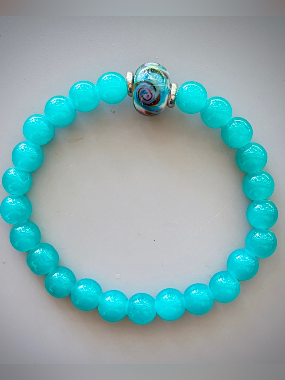 Turquoise Blue Jade Handcrafted Bead Bracelet